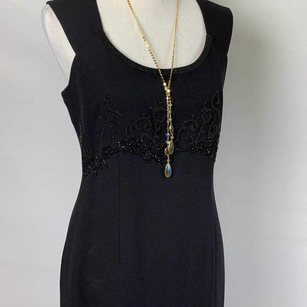 Carole Little Black Long Formal Crepe Dress Sz10